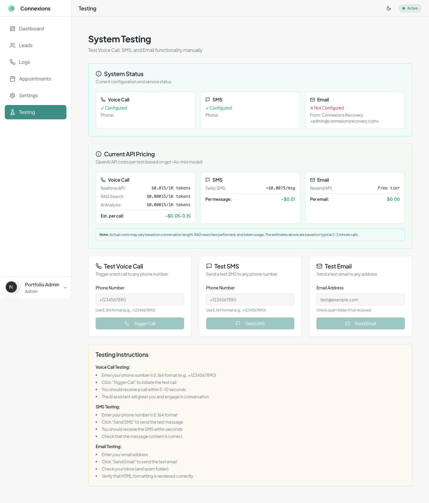 Connexions Recovery product screen 3