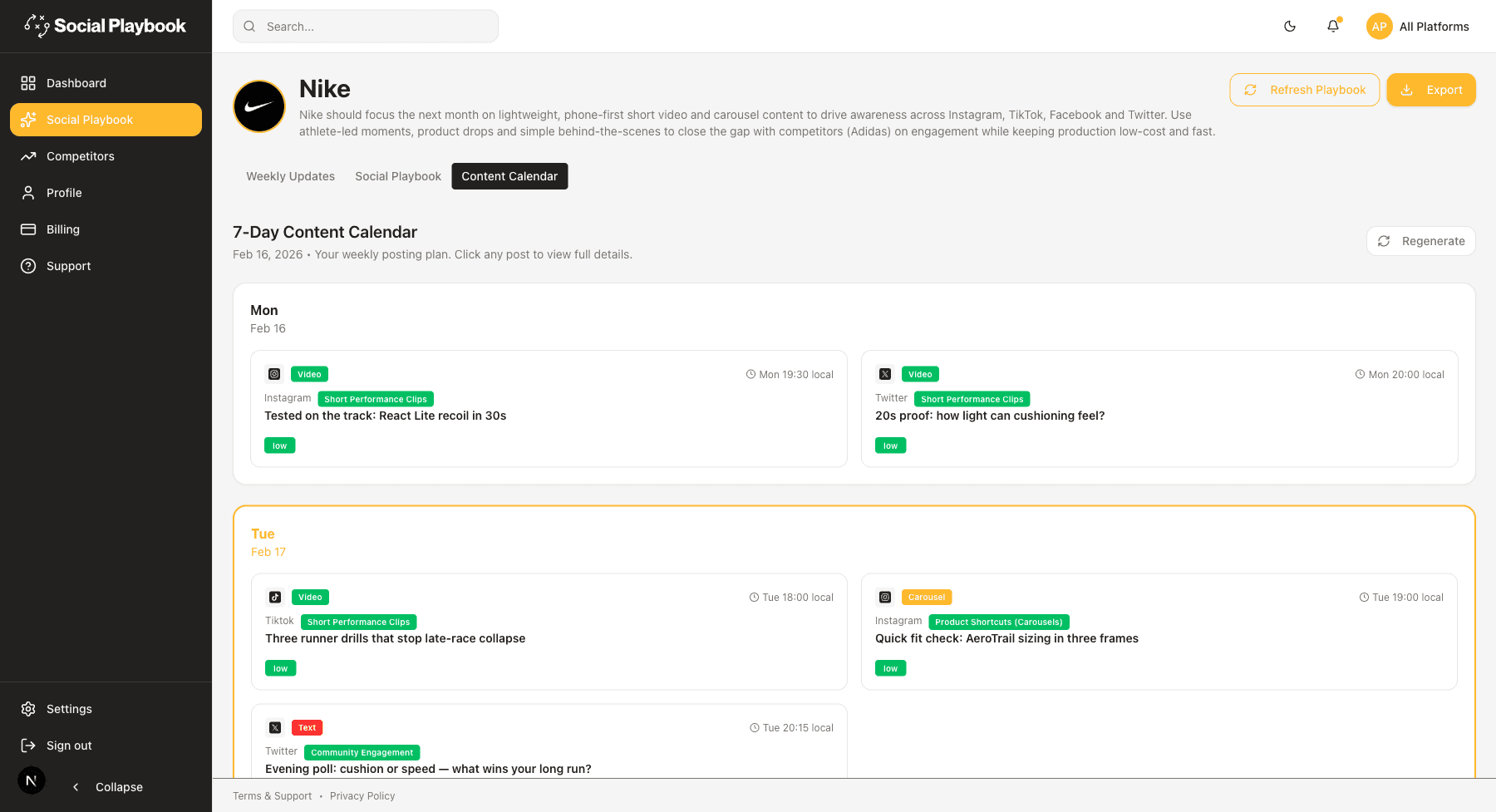 Social Playbook product screen 1