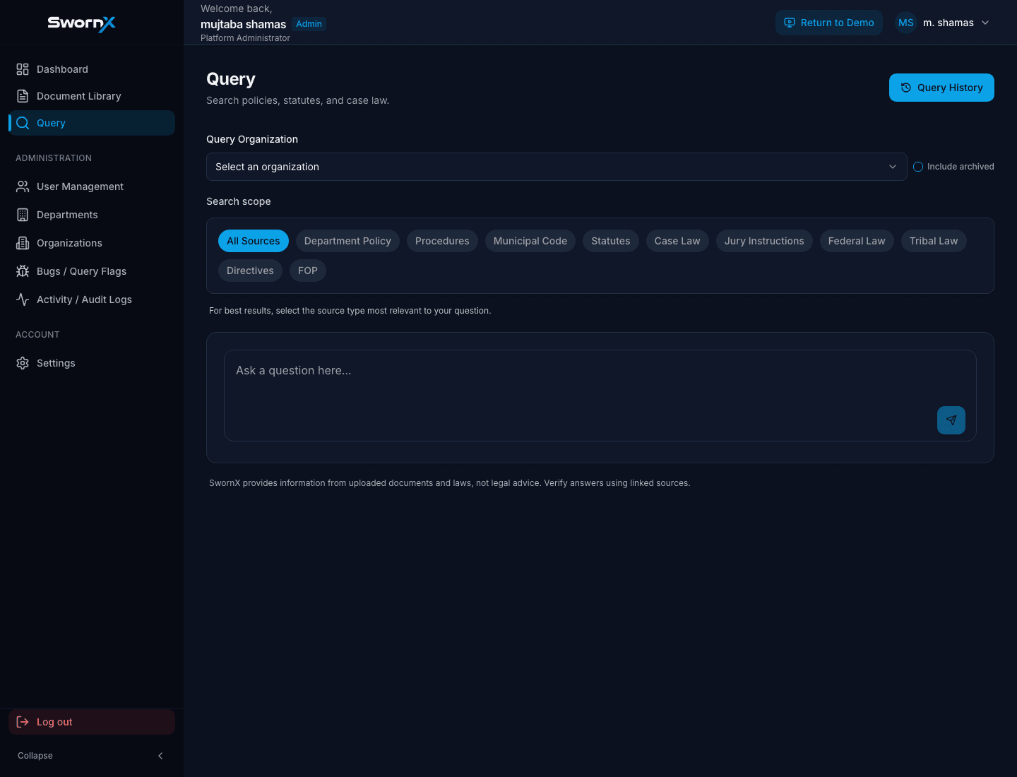 SwornX product screen 1