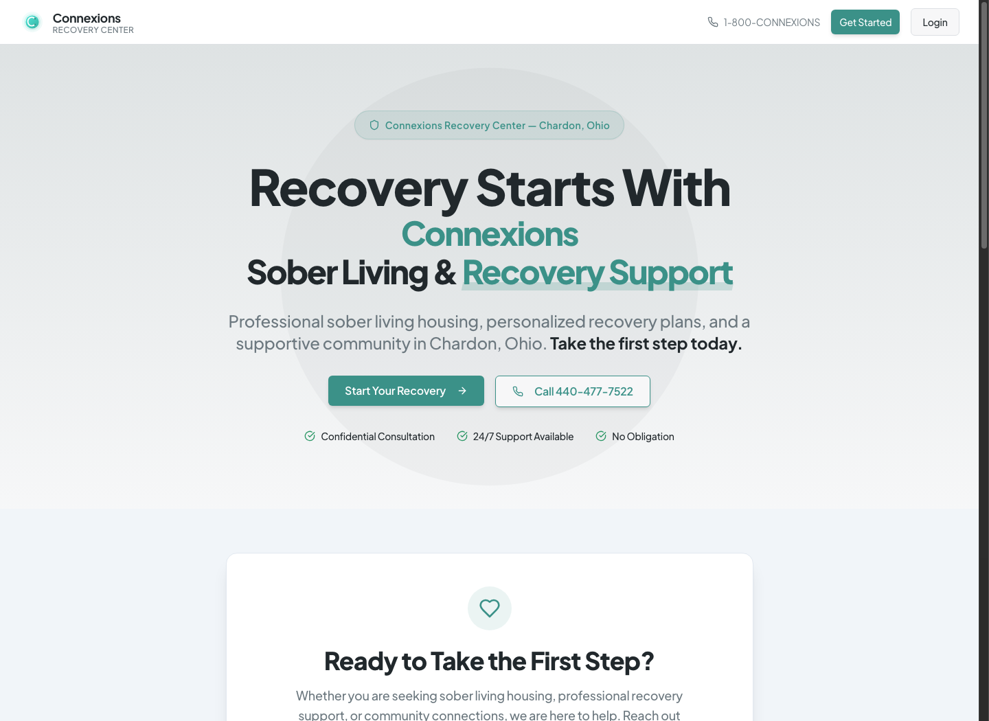 Public Connexions Recovery Center website screenshot